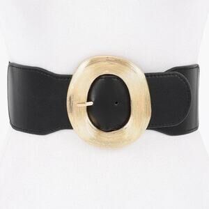 Black Wide Round Buckle Stretch Belt